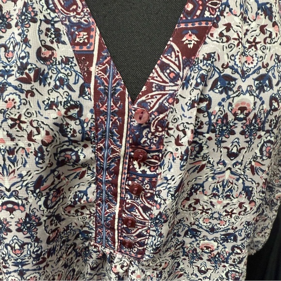 Maurices L Boho Floral Paisley Print V-Neck Tunic Blouse 3/4 Sleeve Top - Picture 2 of 9